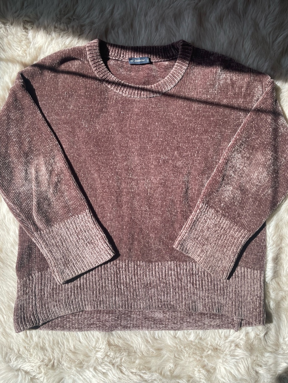 Zara Mauve Chenille Chunky Crewneck Sweater